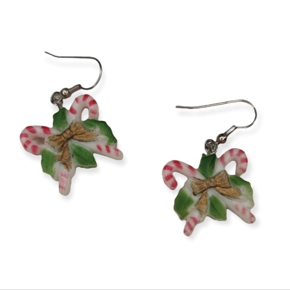 Vintage Plastic Christmas Candy Cane Earrings - Picture 2 of 5